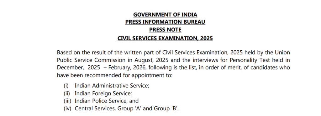 UPSC Result 2025 Declared: Anuj Agnihotri Tops the Civil Services Examination with AIR 1